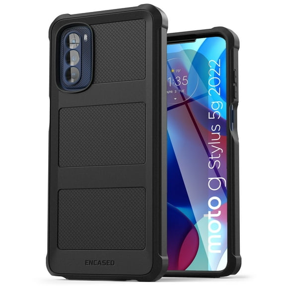 Encased Falcon Shield for Moto G Stylus 5G 2022 Case with Screen Protector, Protective Full Body Phone Case with Built-in Screen Guard (Black)