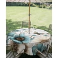 thumbnail image 3 of Outdoor Tablecloth with Umbrella Hole Zipper Teal Tulip Butterfly Round Tablecloth 60" Waterproof Outside Table Cloth Beige Turquoise Floral Grey Wooden Patio Table Cover Tablecloths for Picnic Party, 3 of 8