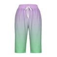 thumbnail image 4 of KIJBLAE Women's Printed Pockets Elastic Waist Beach Shorts Shorts Straight Leg Drawstring Knee Length Shorts Tie Dye Gradient Capri Pants Soft Comfy Lounge Capri Trunks Purple S, 4 of 5