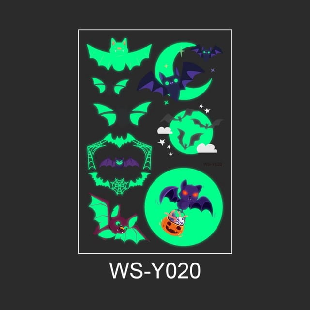 Pegatinas de tatuaje de Halloween, pegatinas de murciélago impermeables temporales luminosas para cara, brazo, ambiente divertido, pegatina de tatuaje de Halloween, 1 ud. xuanjing unisex