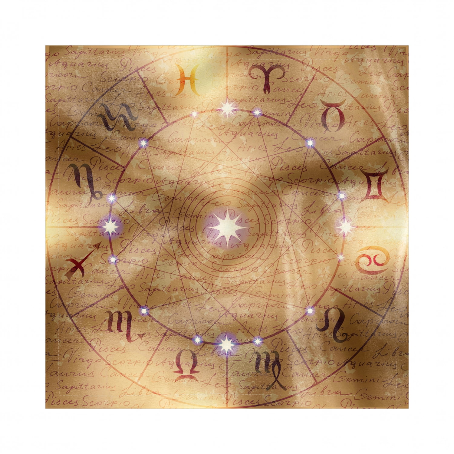 Zodiac Decorative Napkins Set of 4, Circle of Zodiac Signs on