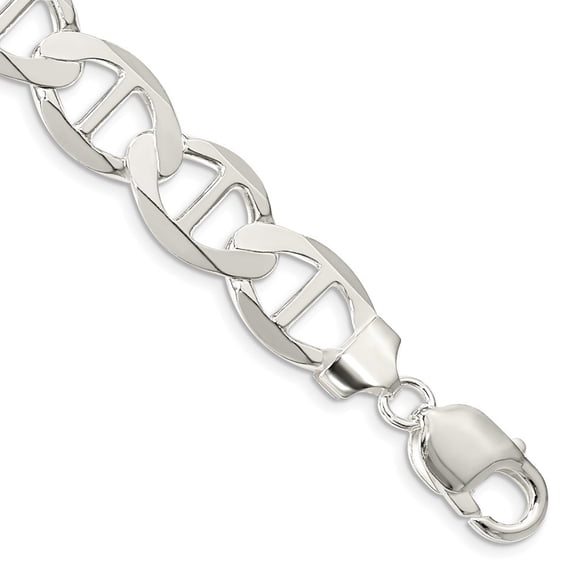 Diamond2Deal 925 Sterling Silver 12.3mm Flat Anchor Chain Bracelet for Men 9"