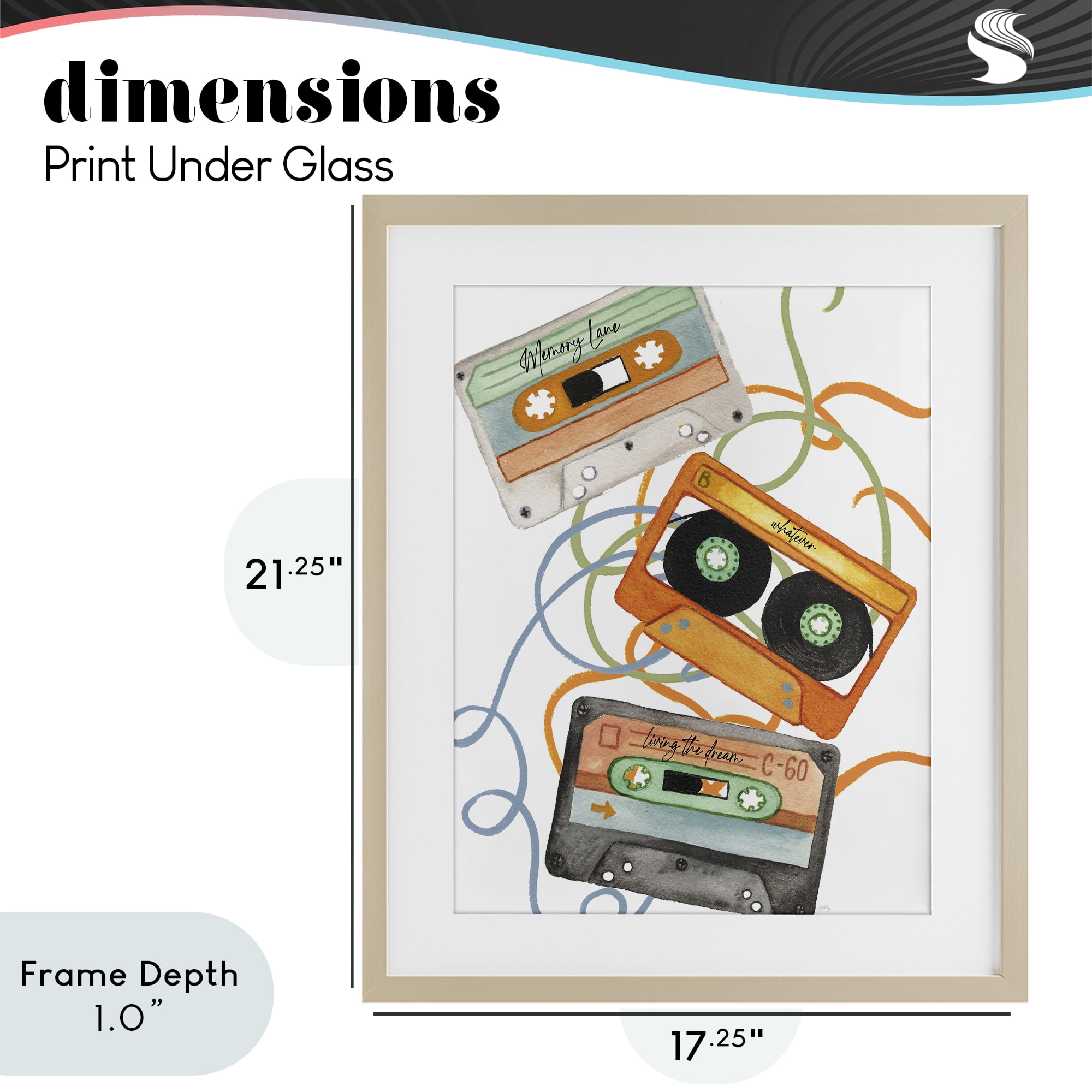 Stupell Industries Cassette Mix Tapes Trio Birch Framed Print Under Glass, design by Elizabeth Medley