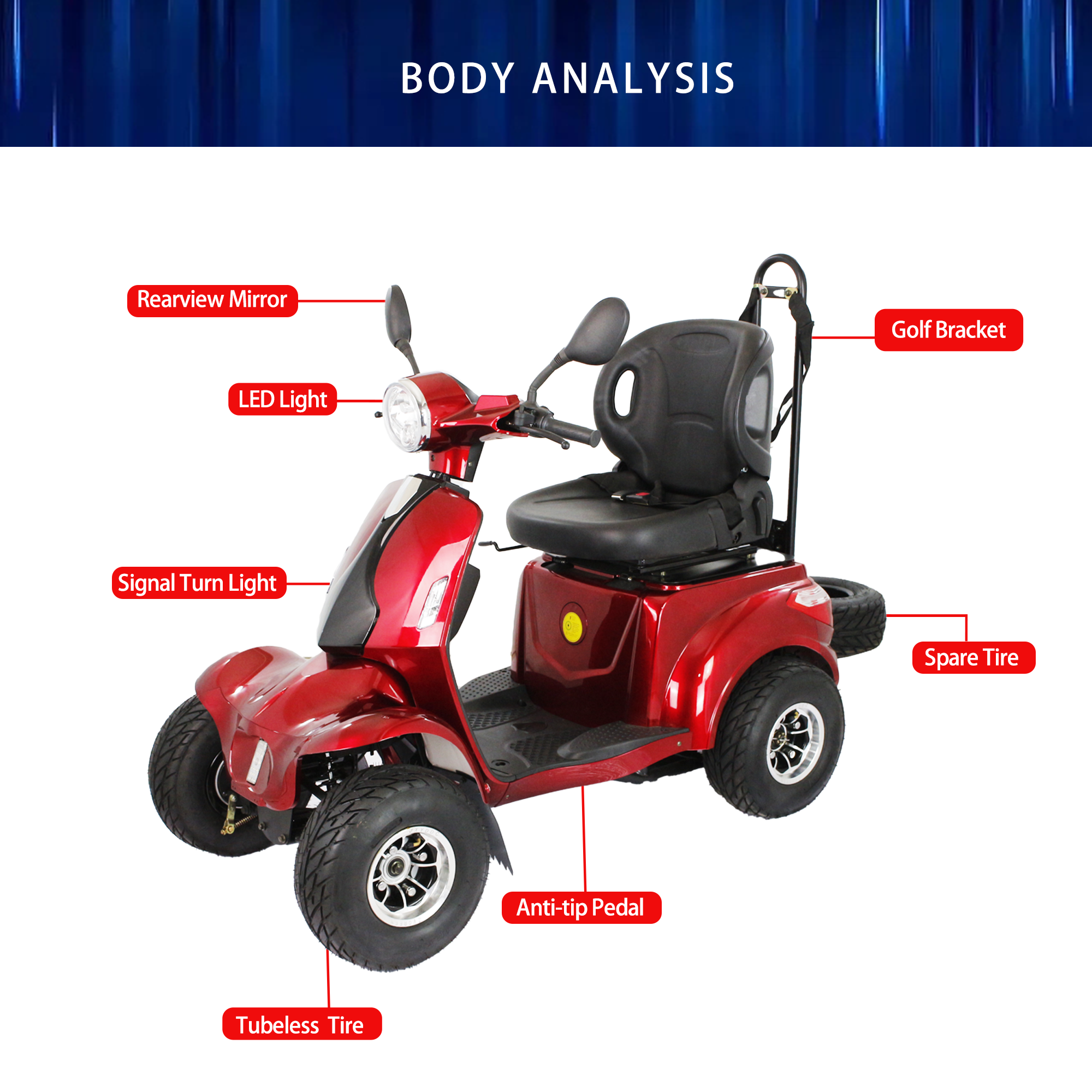 A-PRO CM7503BLAC Universal 4-Wheel Motorcycle Scooter Moving Cart - Nylon, Red