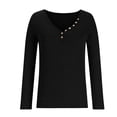 thumbnail image 4 of Hfyihgf Womens Deep V Neck Long Sleeve Henley Shirts Button Up Ribbed Knit Pullover Tops Casual Slim Fit Solid Tees Black XXL, 4 of 5