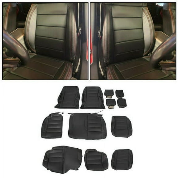 Kojem Synthetic Leather Seat Covers Kit Black 4 Door Compatible with 2008 2009 2010 Jeep Wrangler