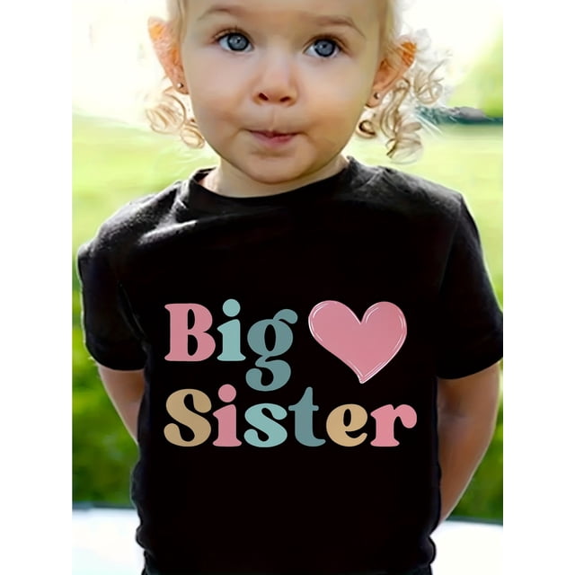 'Big Sister' Letter Print Creative T-Shirts, Soft & Elastic Comfy Crew Neck Short Sleeve Tee, Girls' Summer Tops
