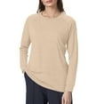 thumbnail image 1 of NINGMENG Hauts pour Femmes Couleur Unie Col Rond Manches Longues Hauts d'Hiver T-shirts Sportwear, Beige, S, 1 of 5
