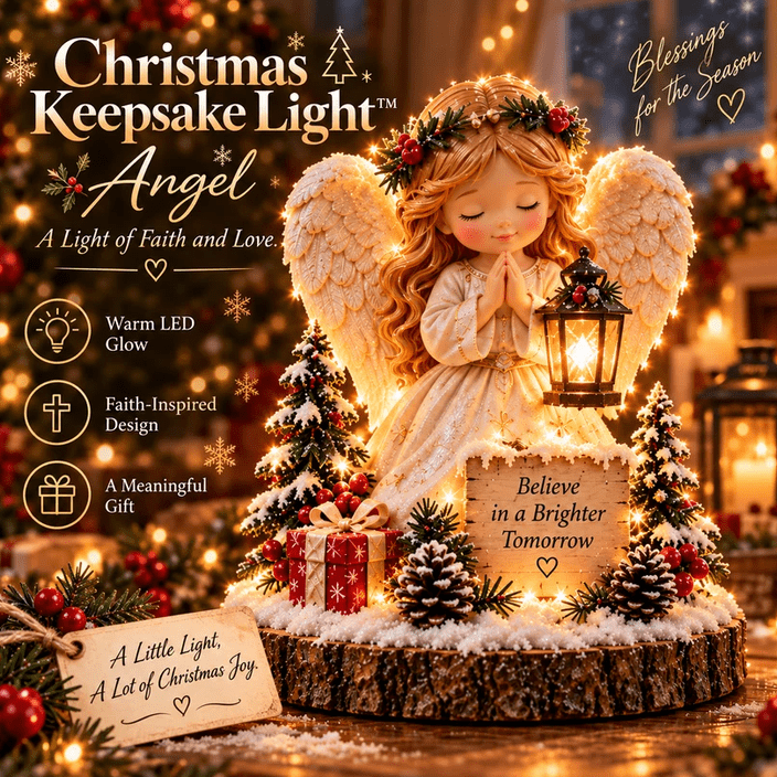 Christmas Keepsake Light Collection Angel Figurine with Glowing Lantern Snow Dusted Mini Christmas Scene Seasonal Tabletop Decor & Christmas Keepsake Ornament