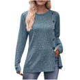 thumbnail image 2 of CEHVOM Chemises Mode Femme Col Rond Manches Longues Blouse Décontractée Automne T-Shirts Liquidation, 2 of 4