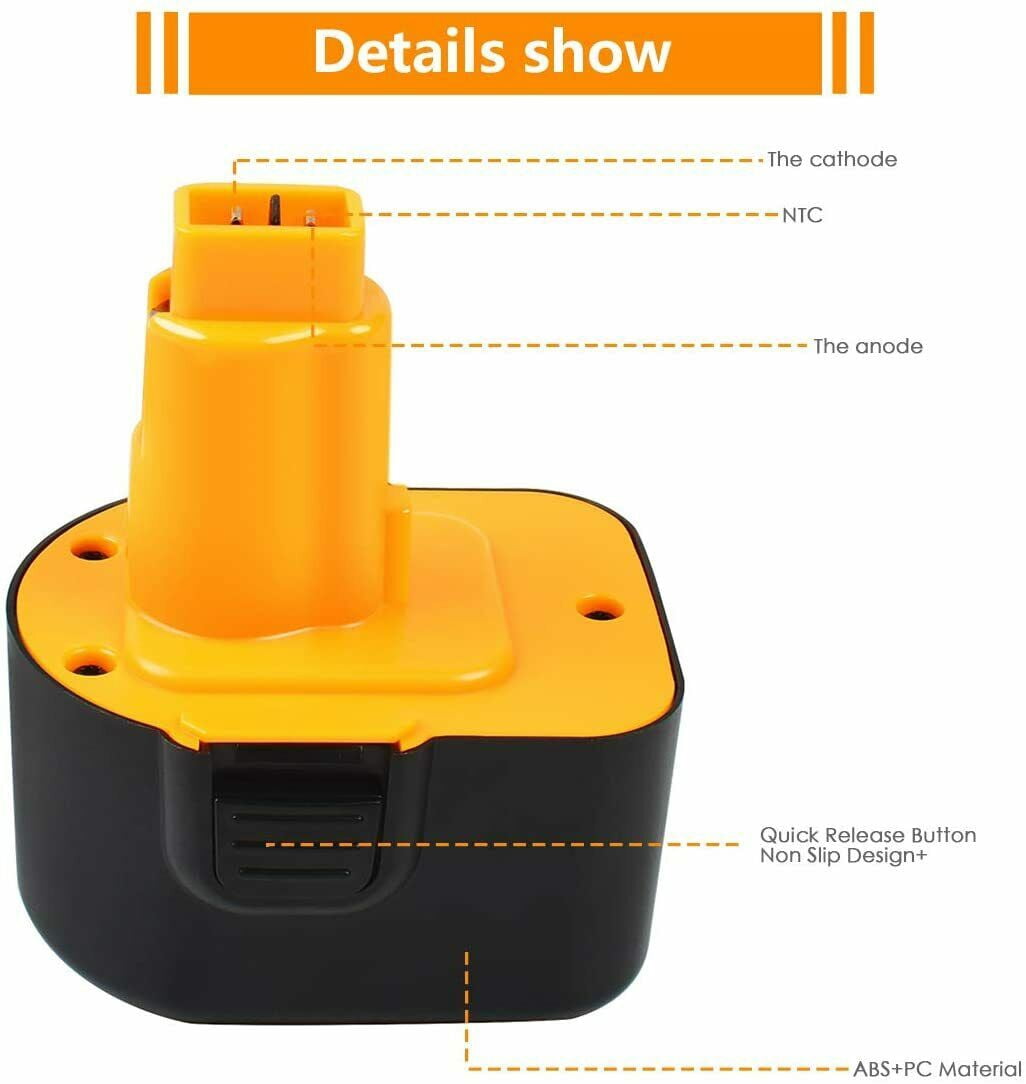 12V Battery for DeWalt Adhesive Dispensers Caulking Guns DC542 DC542K Nailers and Staplers DC612KA DC614KA