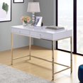 thumbnail image 2 of GZXS 47" Writing Desk with 2 Storage Drawers, High Gloss Home Office Computer w/ White MDF Top & Gold Metal Legs, Modern Rectangular Vanity Desk for Bedroom, 2 of 9