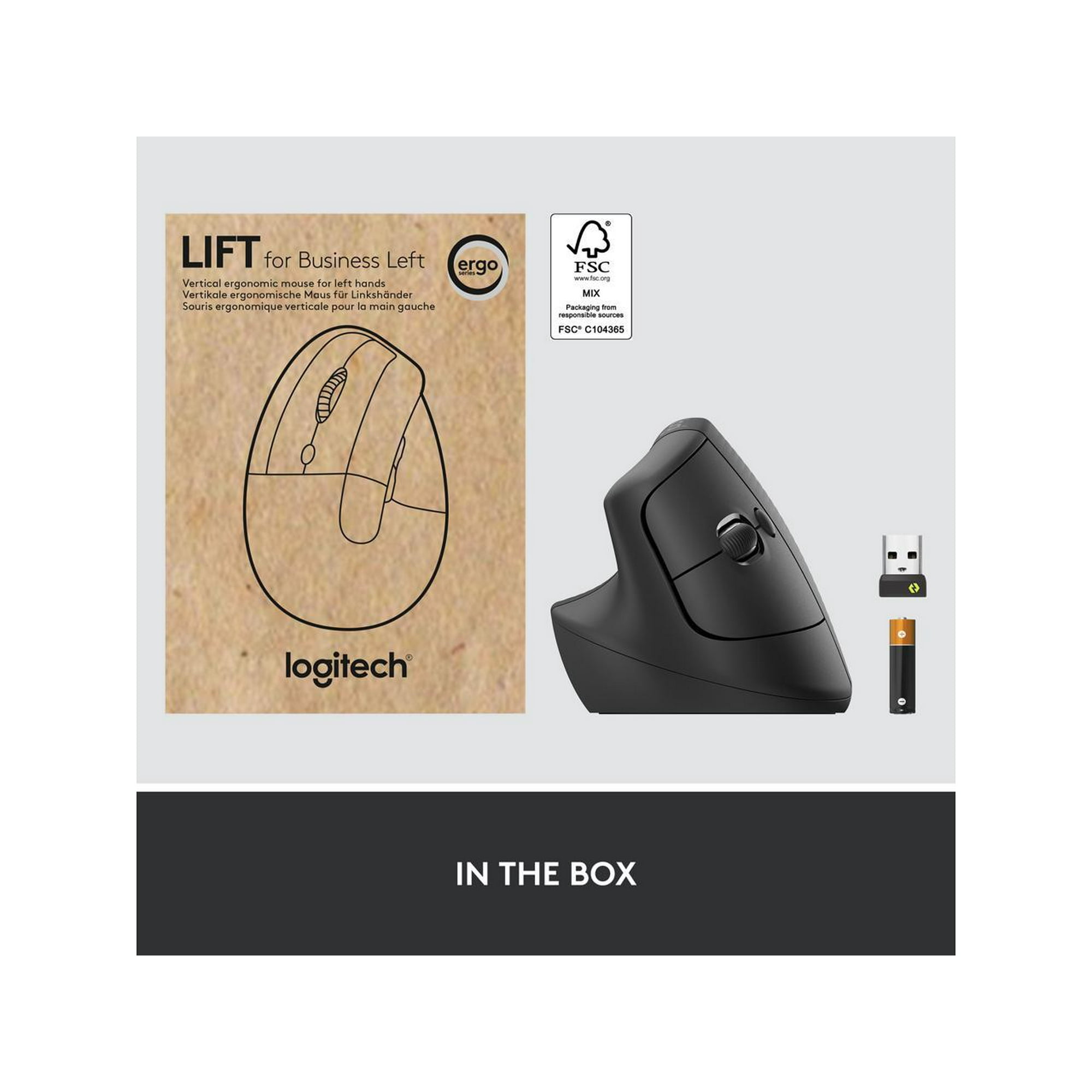 Logitech Lift Vertical Ergonomic Mouse for Business Left, Graphite 910-006492