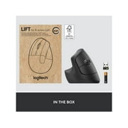 Logitech Lift for Business Left, Vertical Ergonomic Mouse - Left-handed, Wireless, Bluetooth or Secured Logi Bolt USB, Quiet clicks, Graphite - Optical - Wireless - Bluetooth/Radio Frequency - Grap...