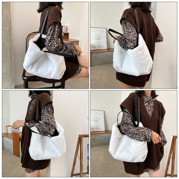 FOMIYES White Plush Shoulder Bag Strong Wear Resistance Large Capacity Handbag