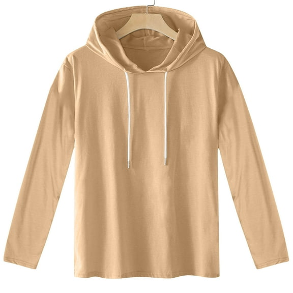 CQONEPT Men's Hoodies Drawstring Lightweight Sweatshirts Plain Lounge Hooded Outdoor Trendy Clothes Khaki 4XL
