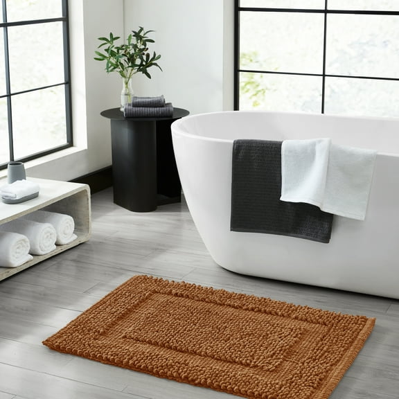 Jean Pierre New York Sophie Border 100% Cotton Bath Mat - Non-Slip Bath Rug - Burnt Orange - 27" x 45"