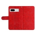 thumbnail image 5 of SaniMore for Google Pixel 7 Wallet Case, Shockproof PU Leather Stand Cover with Card Slot Flip Kickstand Embossed Flower Magnetic Clasp Wrist Strap for Google Pixel 7, Red, 5 of 9