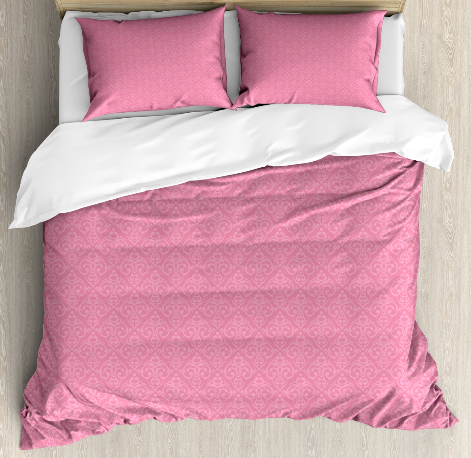 Pale Pink King Size Duvet Cover Set, Baroque Pattern with Damask