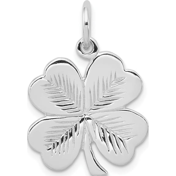 Sterling Silver Rhodium-Plated Polished/Textured 4 Leaf Clover Pendant Made In Thailand qc8652