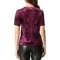 thumbnail image 3 of INSPIRE CHIC Women's Casual Round Neck Short Sleeve Velvet Top XS Burgundy, 3 of 7