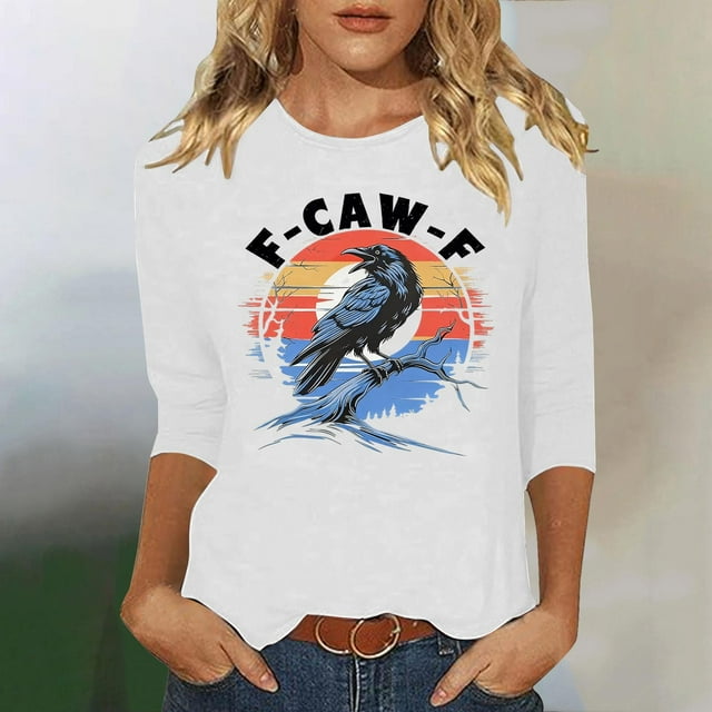 Ailaofu Hauts à Manches 3/4 pour Femmes Col Rond Ample Mignon T-Shirts d'Automne et d'Été Blouses Décontractées Imprimées Tunique