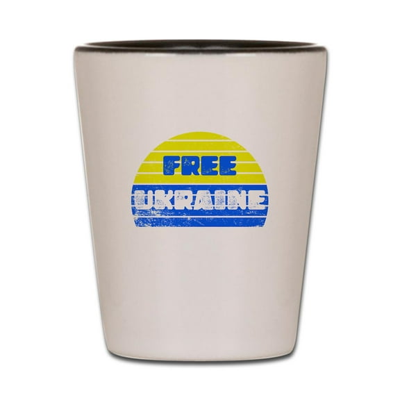 CafePress - Free Ukraine - White/Black Shot Glass, Unique and Funny Shot Glass