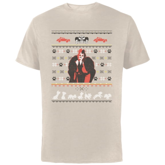 Disney Villains Cruella De Vil Ugly Christmas Sweater - Short Sleeve Cotton T-Shirt for Adults - Customized-Natural