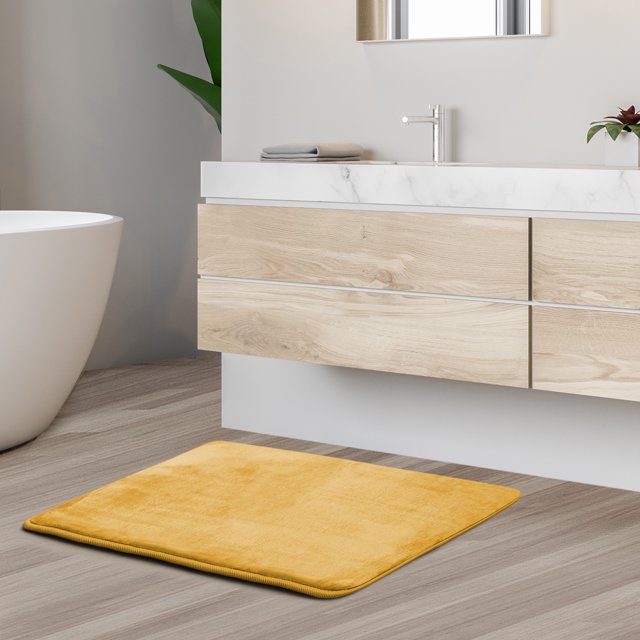 1 Small Clara Clark Bath Mat Bathroom Rug - Absorbent Memory Foam Bath Rugs - Non-Slip, Thick, Cozy Velvet Feel Microfiber Bathrug, Plush Shower, Toilet- Floor Bathmats Carpet - Gold - 17"x24"