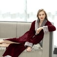 thumbnail image 7 of Women's Fleece Long Robe Warm Flannel Sherpa Trim Plush Bathrobe with Belt Pockets, M & Wine Red, 7 of 7