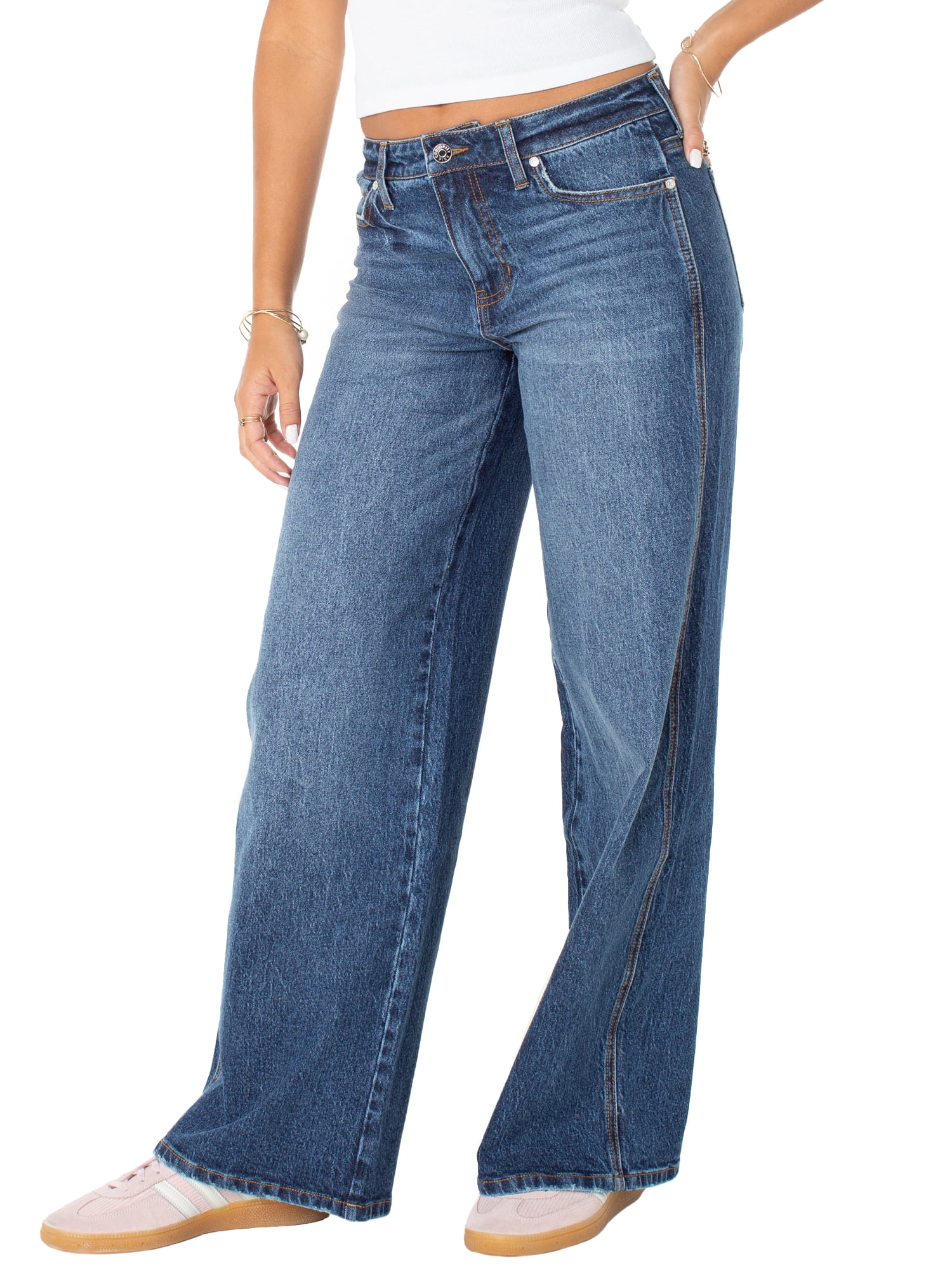 Celebrity Pink Women's and Women's Plus Baggy Wide Leg Jeans, Available in Regular, Short, Long Inseams, Sizes 1-24W