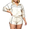thumbnail image 2 of Womens Tracksuit 2 Piece Sets,Zip Up Cropped Jacket with High Waist Shorts,Long Sleeve Athletic Sweatsuits,Casual Summer Outfits for Workout Travel Beige L, 2 of 8