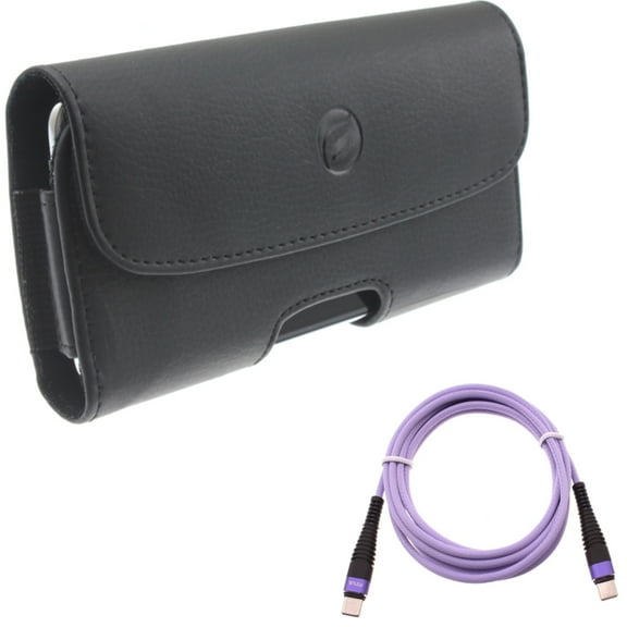 Leather Case Belt Clip w Type-C to USB-C Purple 10ft PD Cable for Samsung Galaxy A73 5G,A13 5G,A03s Phones - Holster Cover Pouch Loops, Fast Charger Cord Extra Long Power Wire