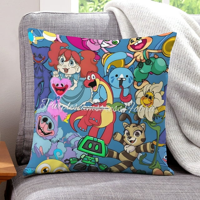 Poppy Playtime Fundas de almohada de terciopelo con tema, regalos de funda de almohada, decoración para el hogar, cojín de lanzar, regalo de cumpleaños para fans y parejas. 45cm x 45cm.