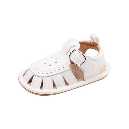 Meresysid Toddler Kids Infant Newborn Summer New Baby All Casual Breathable Hollow Bao Head Rubber Sole Non-slip Soft Soled Baby Sandals Shoes White