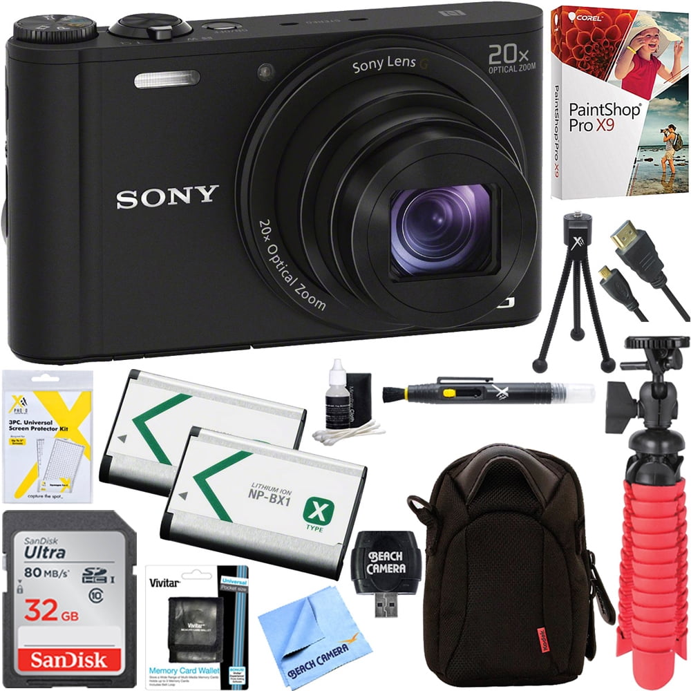 Sony Cybershot WX350 Compact Digital Camera with 20x Optical Zoom (Black) + 32GB SDHC Memory