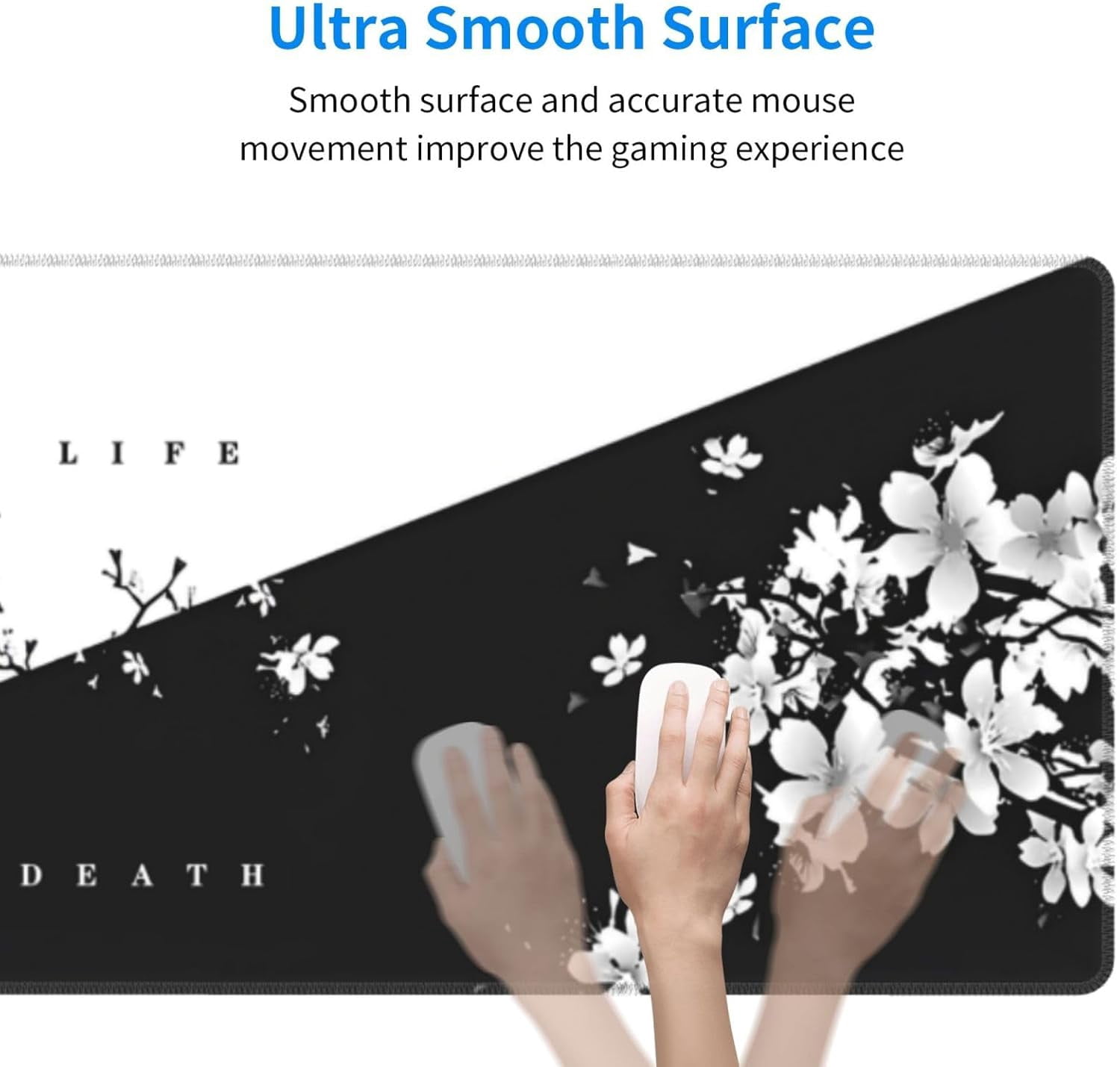 PrimeCook Shop Japanese Life Death Keyboard Mat, Black White Japanese Anime Gaming Mouse Pad for Desk with Anti-Slip Rubber Base and Stitched Edges, Japanese Sakura Pagoda Sun Mouse Pad