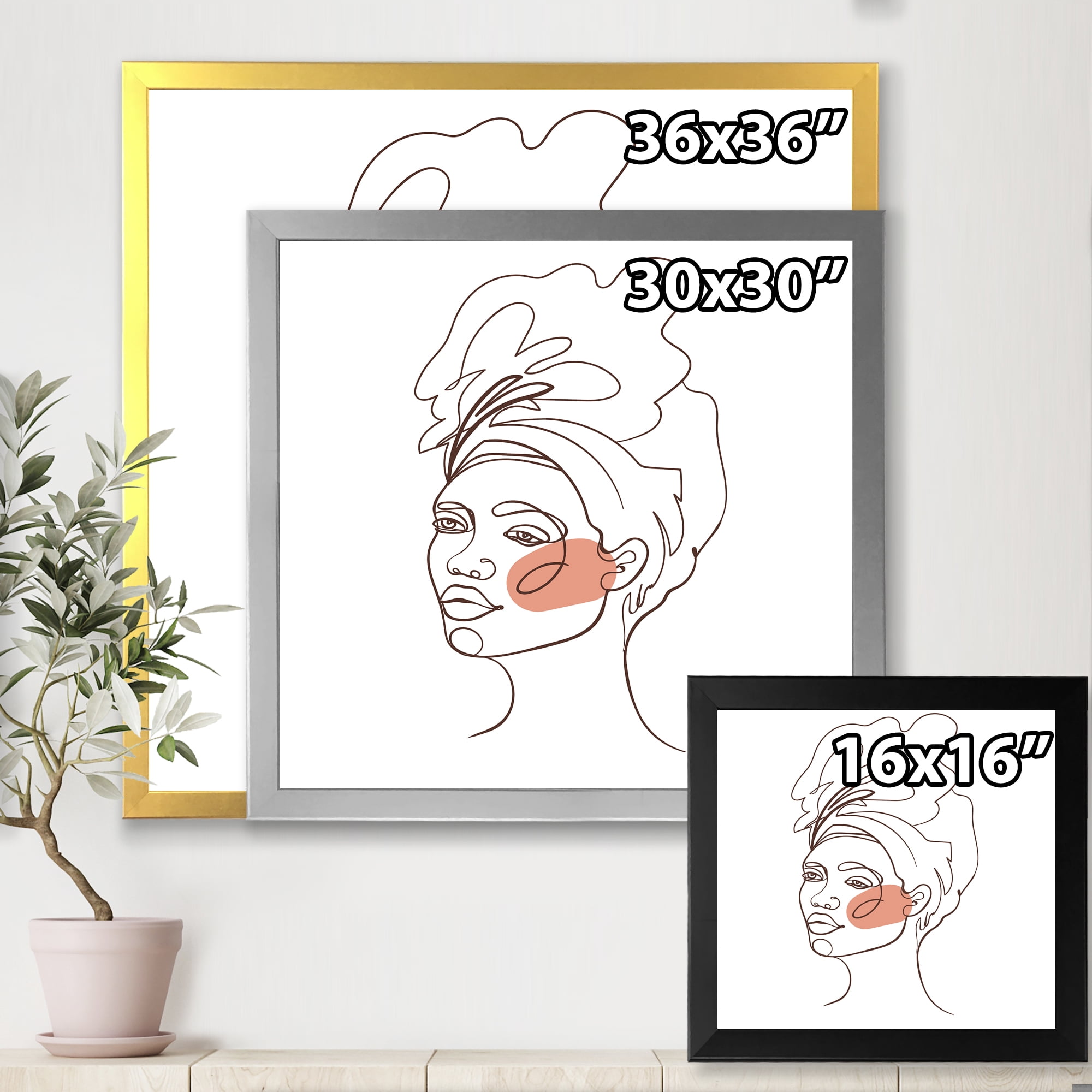 Designart 'One Line Portrait of Afro American Woman III' Modern Framed Art Print
