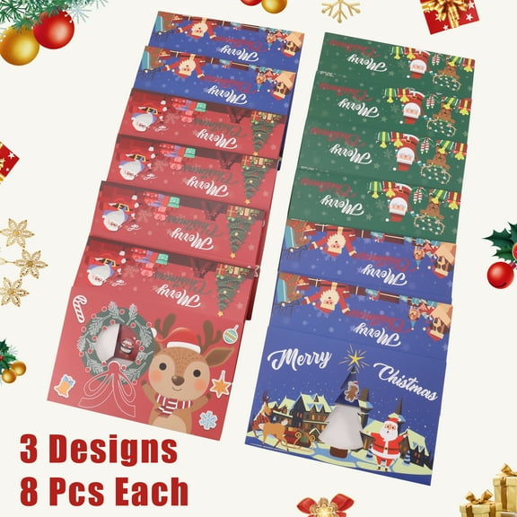 SAYFUT 24 Pack Christmas Baking Boxes with Window, Large Christmas Treat Boxes Holiday Gift Baking Box, Christmas Cookie Tins Candy Boxes for Gift Giving, Kraft Paper Boxes with Ribbons