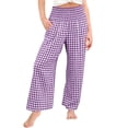 thumbnail image 2 of CCRFTGI Girls' Gingham Pants Wide Leg High Waist Drawstring Elastic Waist Casual Plaid Trousers with Pockets for Ages 5-14 Purple 11-12 Years, 2 of 6