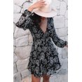 thumbnail image 3 of ABPHQTO Vestido corto con estampado floral y dobladillo con volantes de doble capa con cuello en V y mangas holgadas para mujer en color negro, 3 of 5