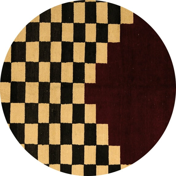 Ahgly Company Indoor Round Abstract Brown Modern Area Rugs, 6' Round