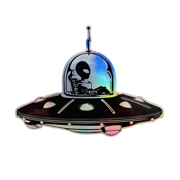 WickedGoodz Alien UFO Holographic Vinyl Decal - Spacecraft Bumper Sticker - for Laptops Tumblers Windows Cars Trucks Walls