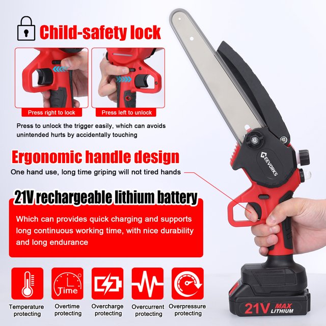 8 Pulgadas 21V de 8 Pulgadas Sierras de Poda Eléctrica Portátil Pequeña Herramienta de Carpintería de Madera Con Una Mano Con Un de Lubricación para Uso de Cortes de