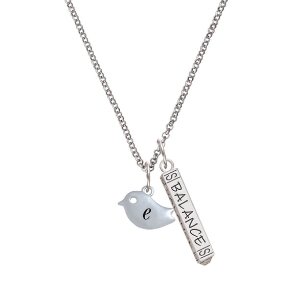 Delight Jewelry Silvertone Little Bird Initial - E - Silvertone Balance Bar Charm Necklace, 23"