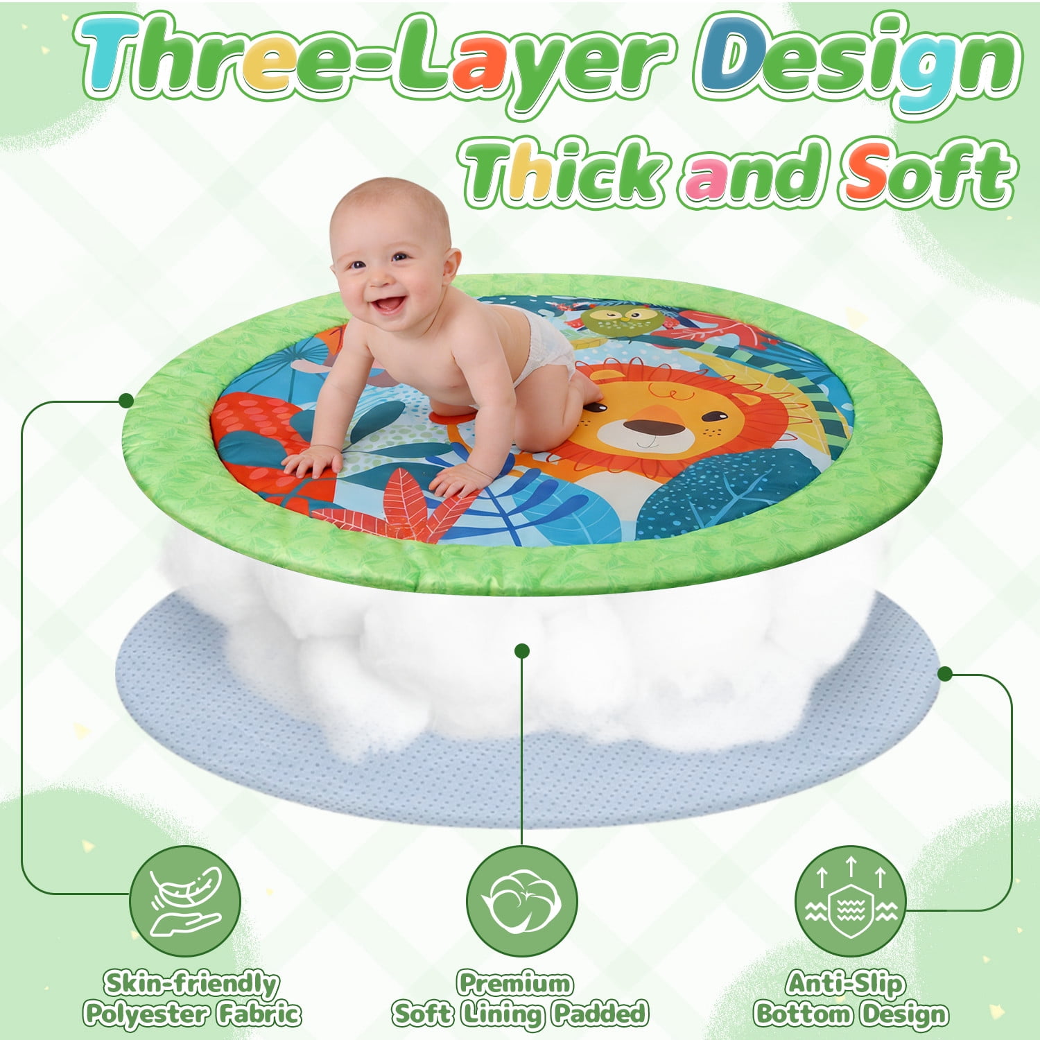 JoyStone Baby Gym Play Mat Activity Mat with 6 Detachable Toys, Round Tummy Time Play Mat for Newborns & Infants 0–12 Months