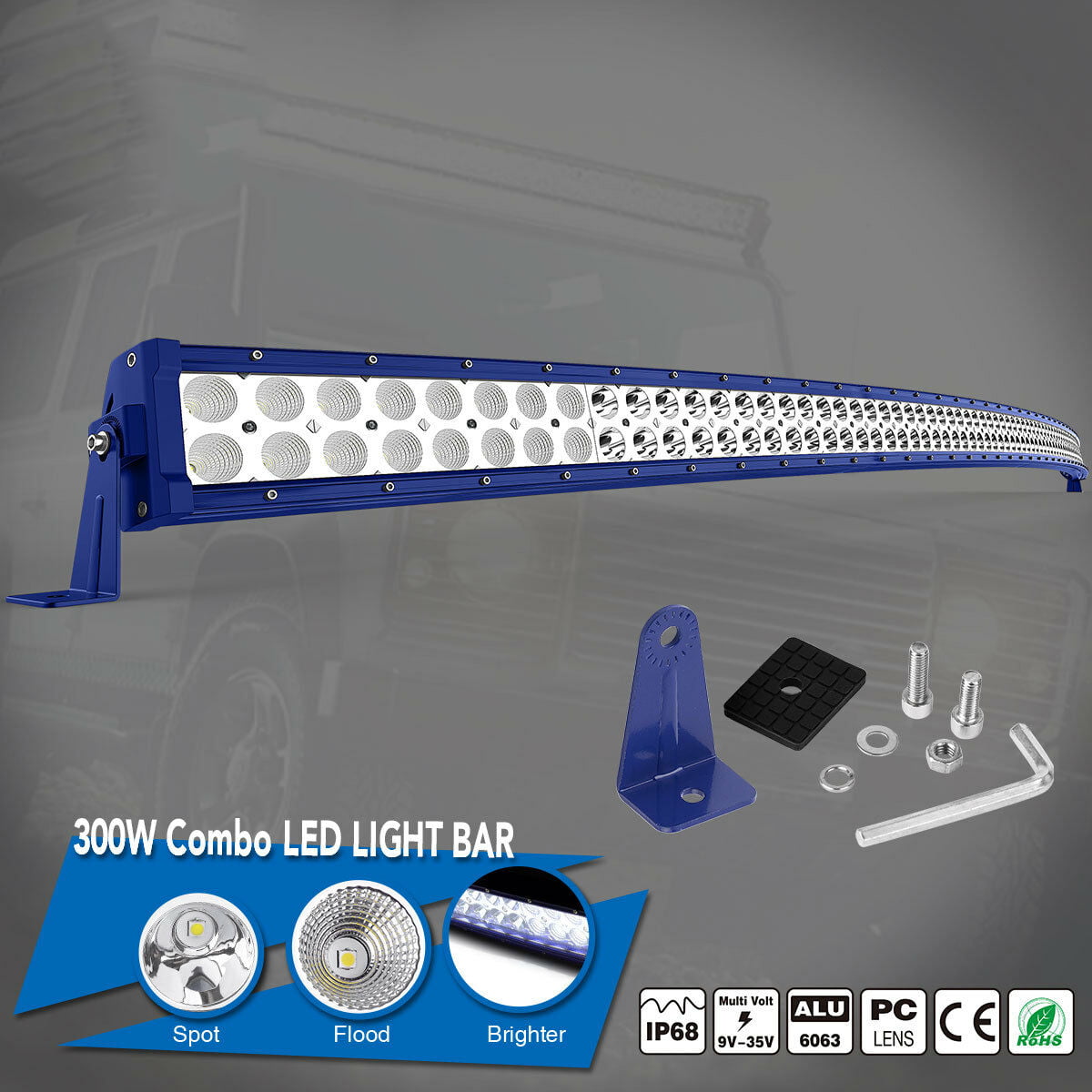 52INCH 300W LED CURVED WORK LIGHT BAR FLOOD SPOT COMBO DRIVING OFFROAD 4WD 50 20 