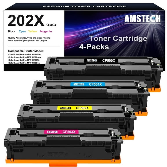 202X Toner Cartridge 4-Pack 202X 202A CF500X CF501X CF502X CF503X Color Laserjet Pro MFP M281fdw M281cdw M254dw 281fdw M254 M281 Printer (Black Cyan Yellow Magenta)