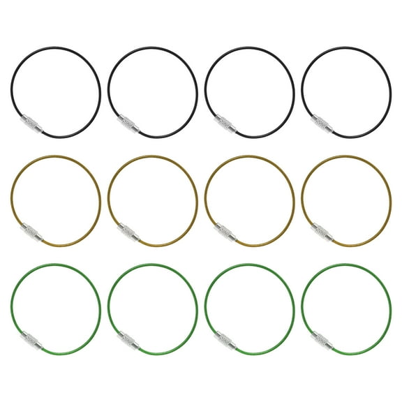 Uxcell 5.9" Length Wire Keychain Cable, 12 Pack 201 Stainless Steel 1.5mm Key Ring for Hiking Sport, Black Gold Green