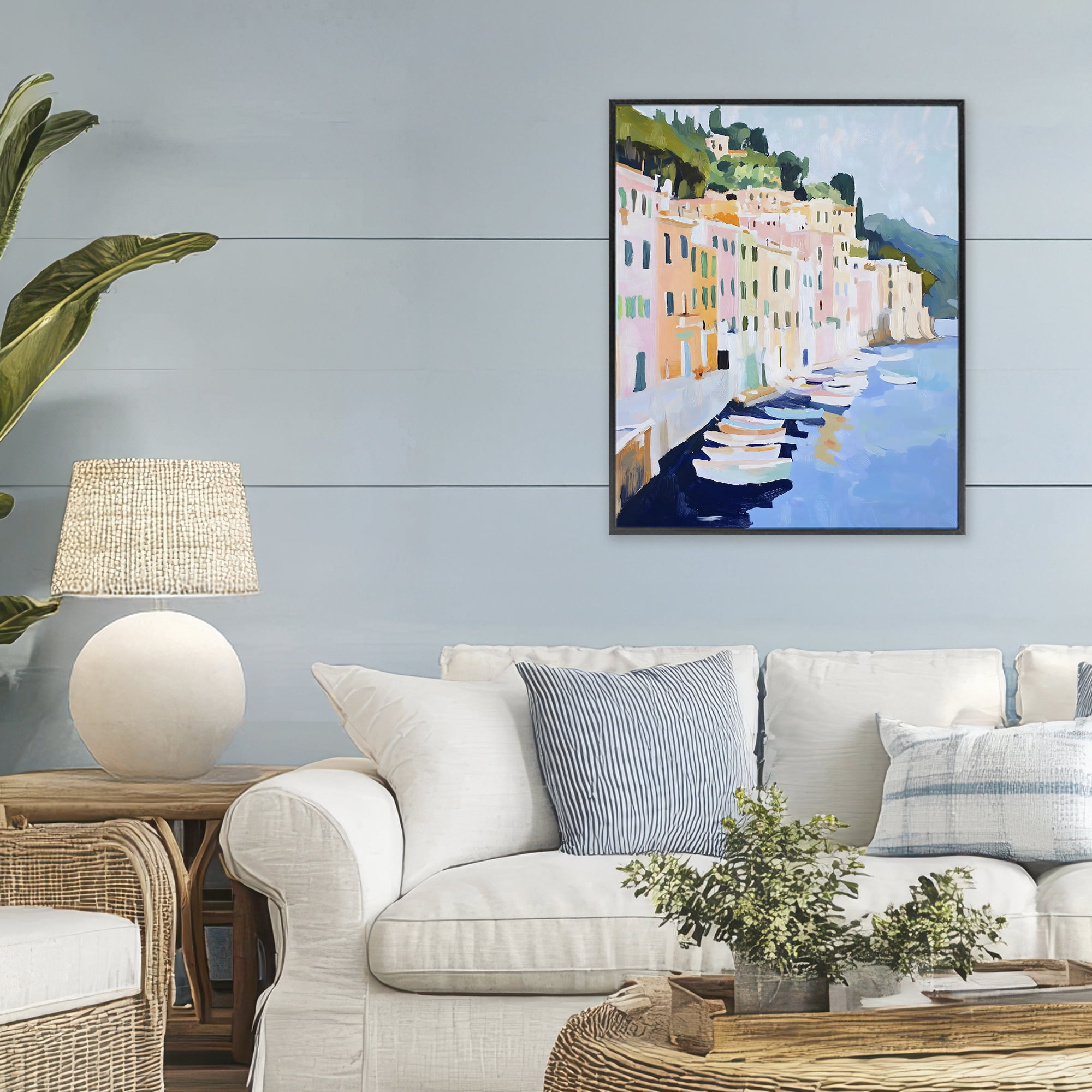 Stupell Industries Portofino Harbor View Black Framed Giclee Art, design by The Prints Vibe